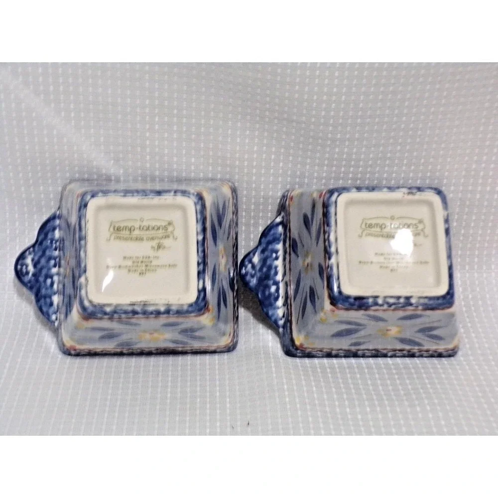 Temp-Tations by tara Old World Blue 10 oz Ramekin Baking Dish No Lids Square KF1